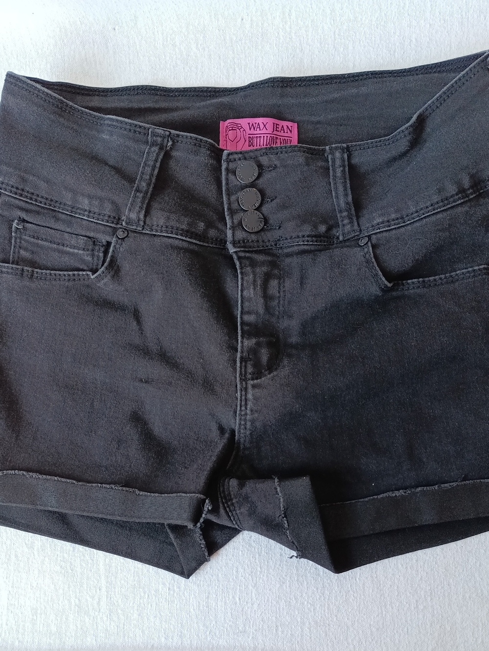 Wax Jean Black High-Rise Cuffed Denim Shorts